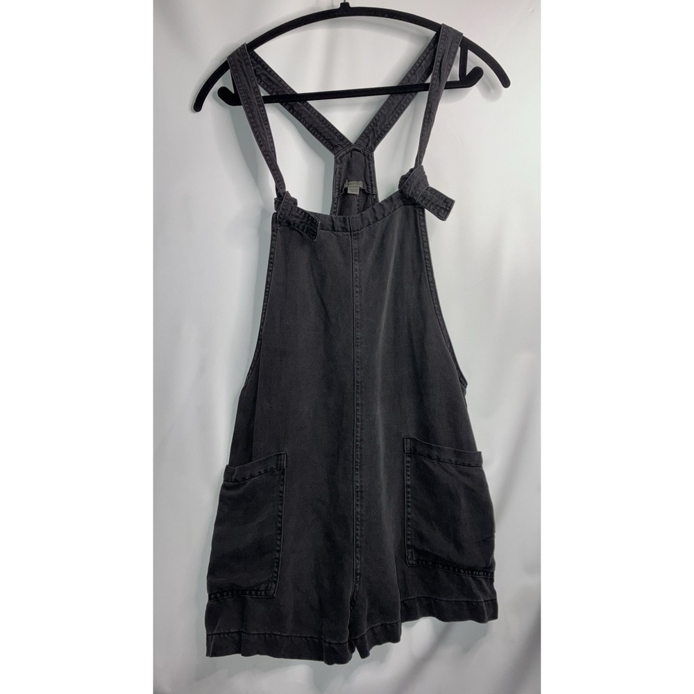 Aerie Denim Shortalls Women's Medium Black Charcoal Overall Shorts Linen Lyocell